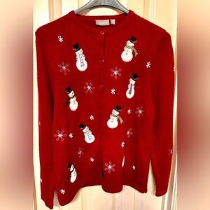 Croft & Barrow Festive Red Snowman Cardigan